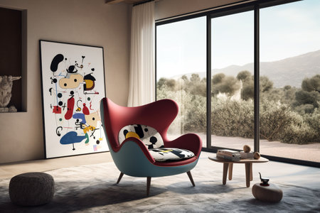 Interior of modern living room with armchair and pictures on wallの素材