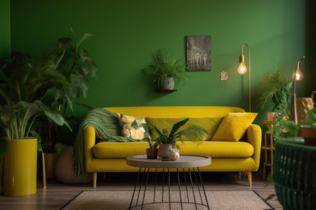 Interior of modern living room with yellow sofa. 3d renderの素材
