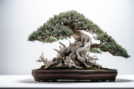 Bonsai tree on white background. Bonsai is a symbol of the Chinese New Year.の素材