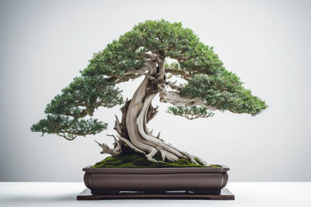 Bonsai tree in pot on white background. 3D renderingの素材