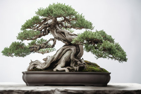 Bonsai tree in ceramic pot on white background, close upの素材