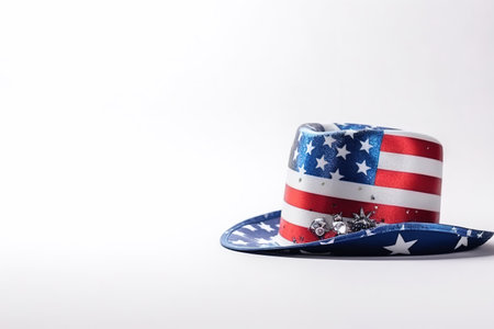 Patriotic hat isolated on white background with copy space for text USA Independence Day Carnivalの素材