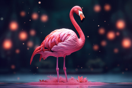 Flamingo in the night. 3d rendering, 3d illustration.の素材