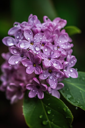 Purple lilac flowers with water drops after the rain. Macroの素材