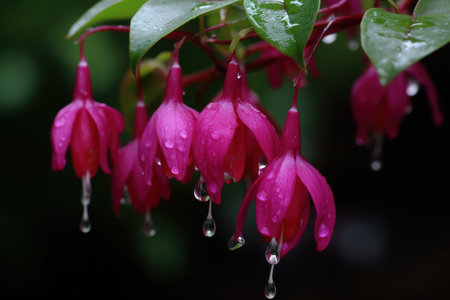 Fuchsia flower with water drops after the rain, closeupの素材