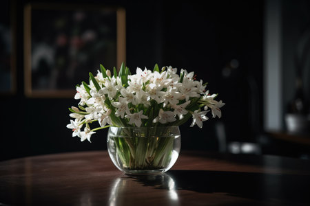 A round vase filled with Tuberose at the table. Lunar new year decorationの素材