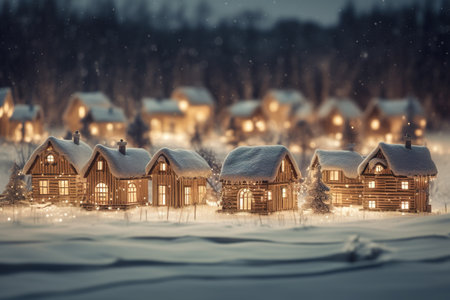 Wooden houses in the snow. Christmas and New Year concept.の素材