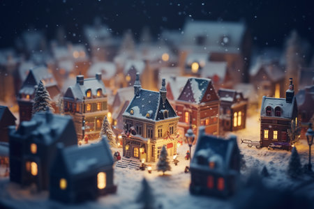 Christmas and New Year miniature city. Small village in the snow.の素材