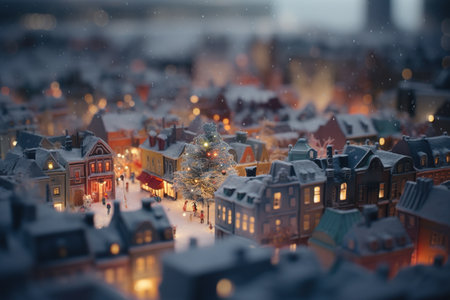 Christmas and New Year miniature city. Small houses in the snow.の素材