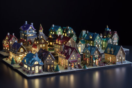 Miniature houses on black background. Christmas and New Year concept.の素材
