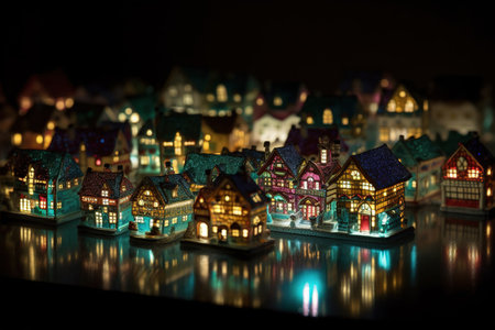 Miniature houses in the shape of a city at night. Selective focusの素材