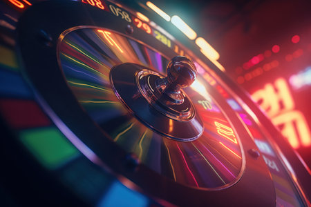 Casino roulette wheel close-up. 3d illustration.の素材