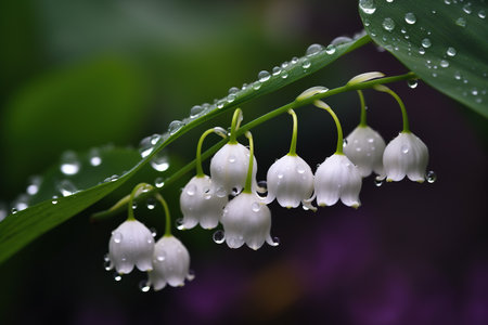 Lily of the valley with water droplets on the petalsの素材