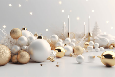 Christmas and New Year background with gold and white decorations. 3d rendering.の素材