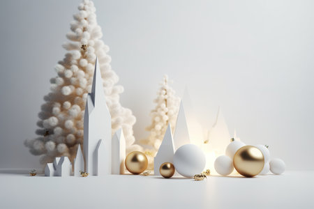 Christmas background with white and gold baubles. 3d renderingの素材