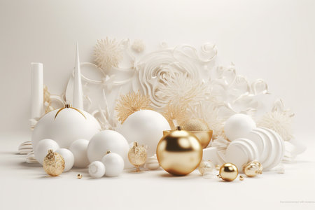 Christmas ornaments on a white background. 3d rendering.の素材