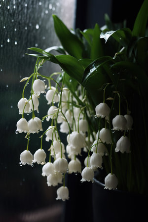 Bouquet of lily of the valley on a rainy dayの素材