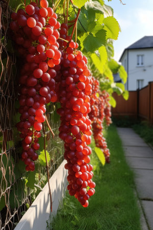 Ripe red grapes in a vineyard on a sunny summer dayの素材