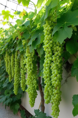 Grapes on the vine in a vineyard in the summerの素材