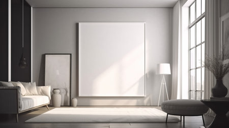Modern living room interior with empty poster on wall. Mock up, 3D Renderingの素材