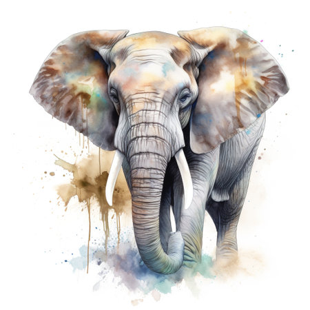 Watercolor portrait of an elephant on a white background. Digital painting.の素材