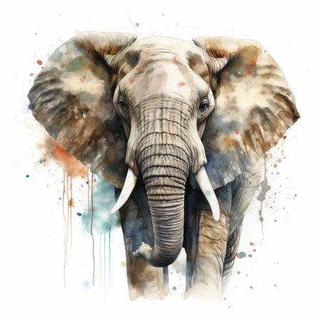 Digital watercolor painting of an african elephant. High quality illustrationの素材