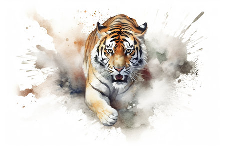 Watercolor illustration of a tiger. Isolated on white background.の素材