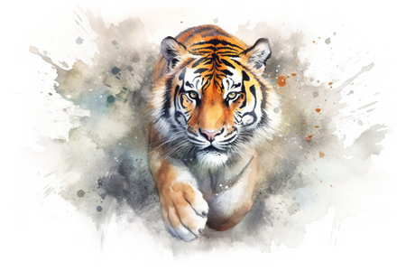 watercolor painting of a tiger on a white background, digital paintingの素材