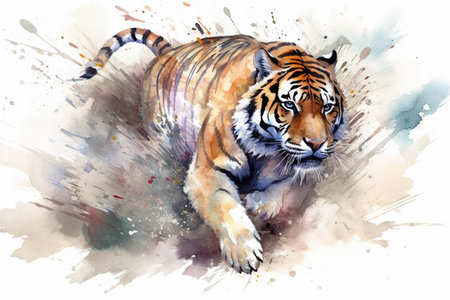 Watercolor tiger on white background. Watercolor painting. Illustrationの素材