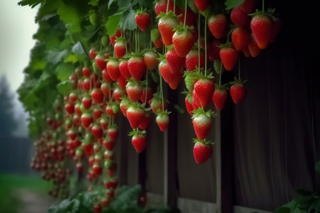 strawberries on the vine in the garden, beautiful photo digital pictureの素材