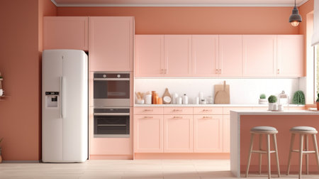 3d render of a pink modern kitchen in a loft style. Interior designの素材