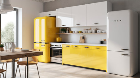 3d rendering yellow modern kitchen in scandinavian style designの素材
