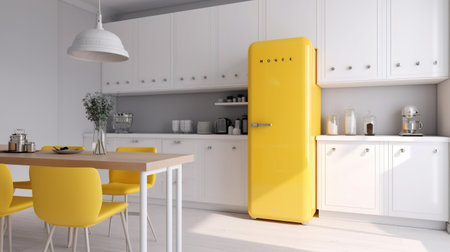 3d Illustration of white modern kitchen in a house with a beautiful designの素材