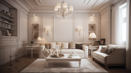Luxury living room interior in classic style. 3d renderの素材
