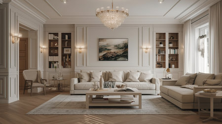 Luxury living room interior with classic furniture. 3d renderの素材