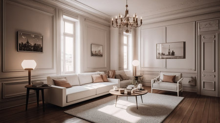 Luxury living room interior with classic furniture. 3d renderの素材