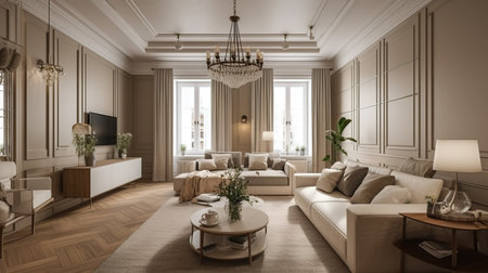 3d rendering luxury classic living room suite with sofas and sofasの素材