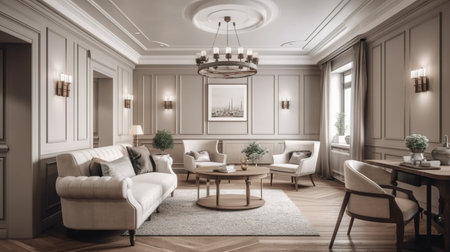 3d rendering luxury classic living room with sofa and armchair.の素材