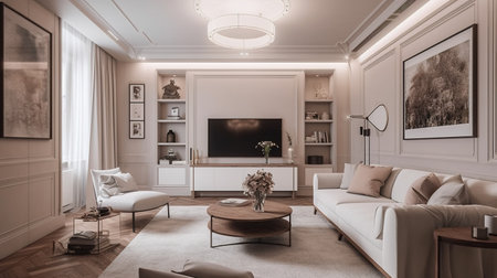 Luxury living room interior design. 3D Rendering.の素材