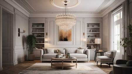 Luxury living room interior in classic style. 3d renderの素材