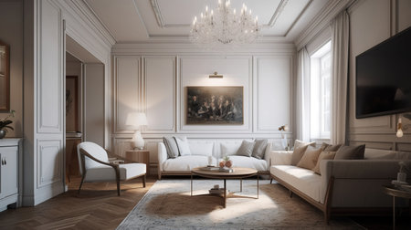 Luxury living room interior with classic furniture. 3d renderの素材