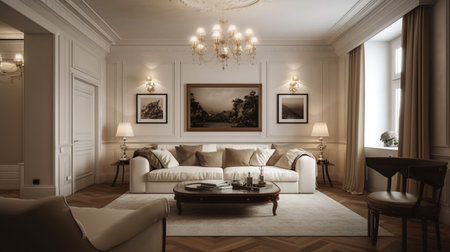 Luxury living room in classic style. 3D render.の素材