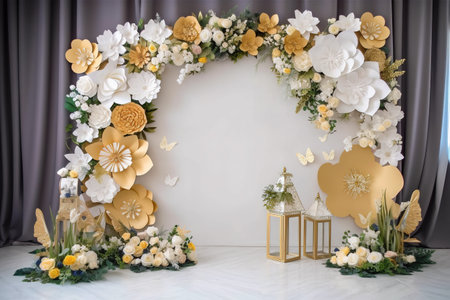 Wedding arch decorated with flowers and candles. Wedding decor.の素材