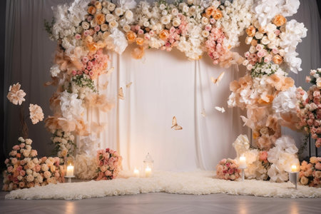 Wedding arch decorated with flowers and candles. Wedding decor.の素材