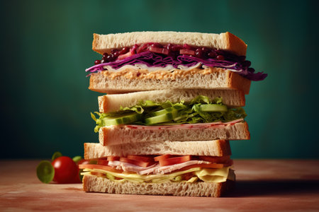 Sandwich with ham, cheese, cucumber, tomato and lettuceの素材