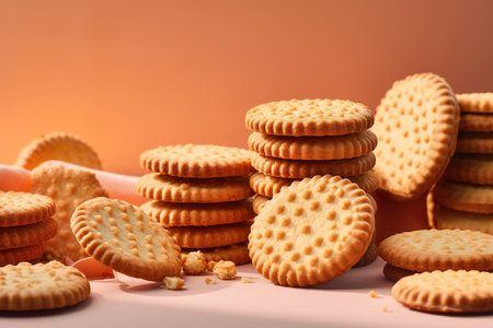 Biscuits on orange background, close-up, shallow depth of fieldの素材