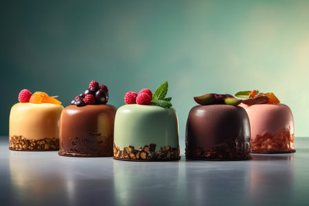 Chocolate mousse with raspberries, blackberries and mintの素材