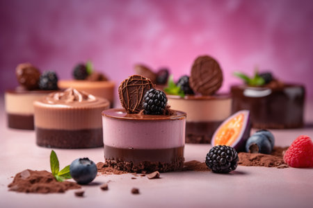 Chocolate mousse with blackberries, figs and chocolate candiesの素材