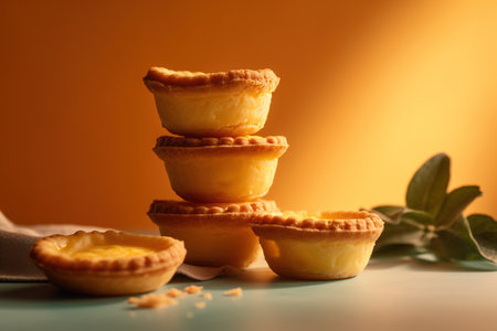Egg tart on a light background. Selective focus. Toned.の素材