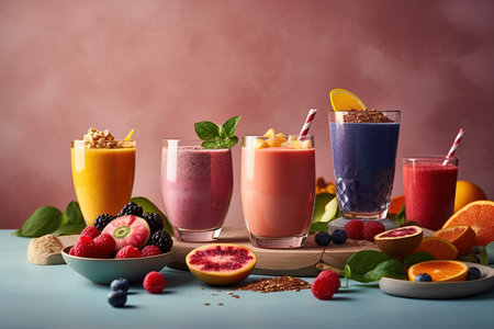 Smoothies with fresh fruits and berries. Healthy food concept.の素材